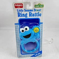 Vintage Playskool Baby Little Sesame Street Cookie Monster Ring Rattle Nos