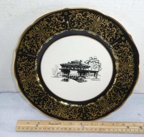 Fancy Syracuse China Dinner Plate Black & Gold BONNEAU'S Restaurant S Carolina ! - Picture 1 of 3