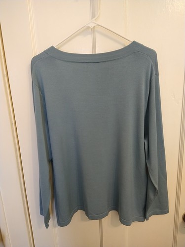 Talbots Womans Plus Size 18 W Top Silk Blend Teal Long Sleeves Round Neck - Picture 3 of 3