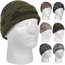 Camo Watch Cap, Beanie Skully Knitted Cuffed Stocking Sock Hat Winter Acrylic