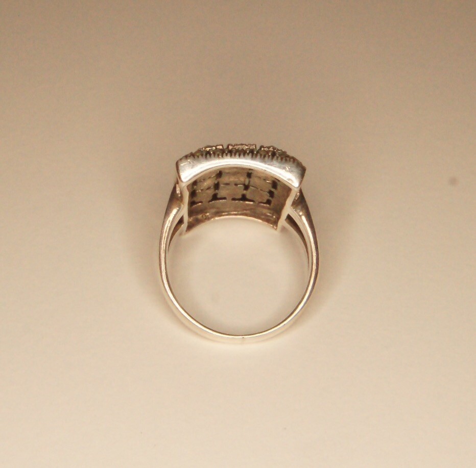 Sterling Silver Large Rectangle Marcasite Pave Ri… - image 7