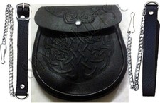 Embossed Scottish Black Leather Kilt Sporran Belt Celtic Keltic