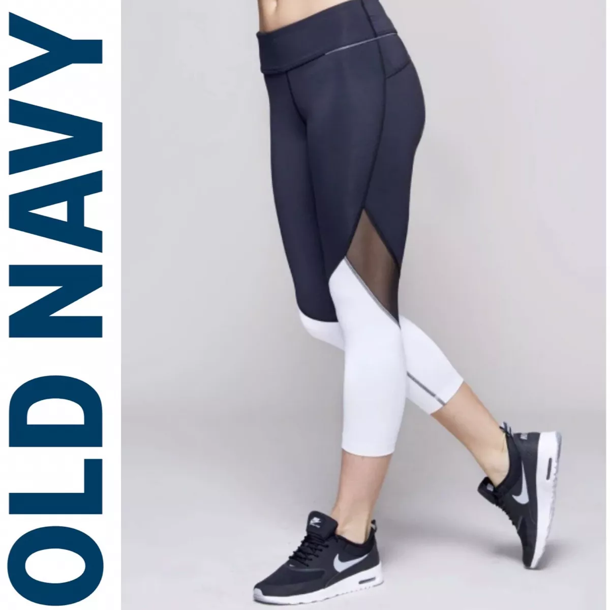 Women's Old Navy Active Color Block Mesh Panel Capri Leggings. Black Gray,  XS