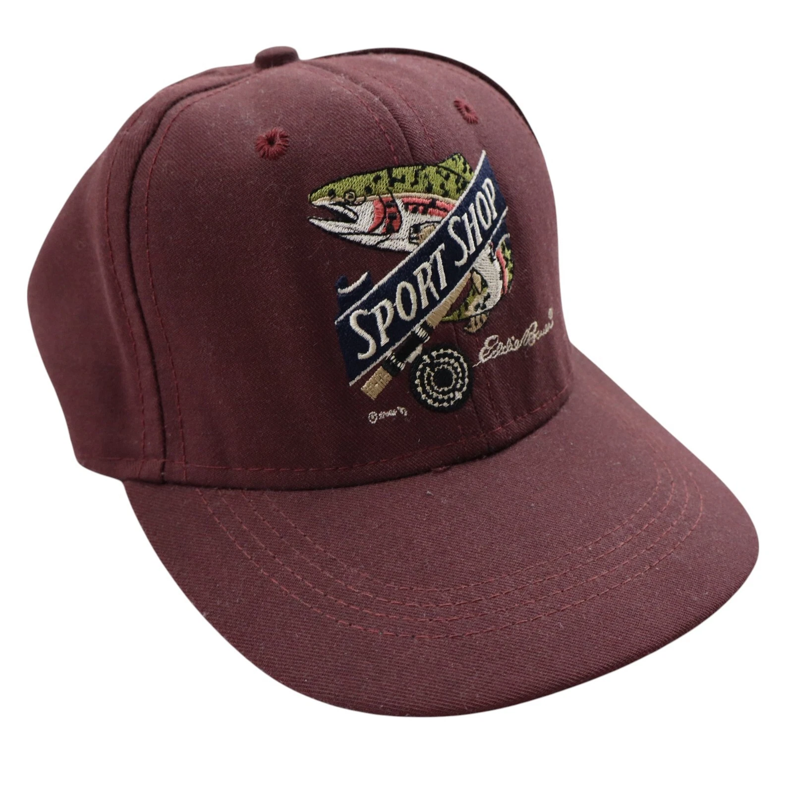 Vtg 90s Eddie Bauer Sport Shop Fly Fishing Strapback Hat Cap Mens Small Medium