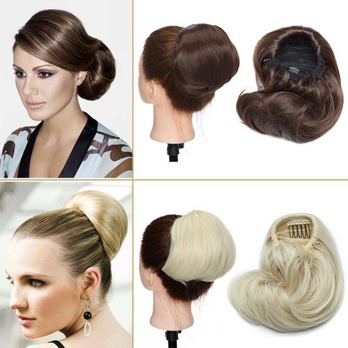 Straight Short Scrunchies as Hepburn Hair Bun Updo Extension Ponytail Hairpiece - Picture 4 of 36