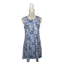 Eliza J Blue & White Floral Lace Overlay Swing Dress Sleeveless Keyhole Back 4