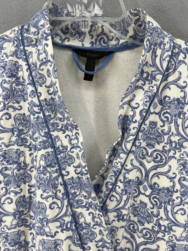 Soma Intimates Robe XL Perriwinkle Blue Floral Terry Lining Pockets Long Sleeve - Image 2 of 4