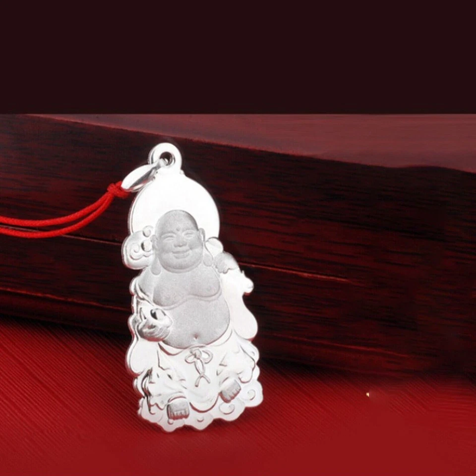 Pure 999 Fine Silver Bless Lucky Men Women Solid Big Belly Buddha Pendant 8.6g - Image 3 of 4