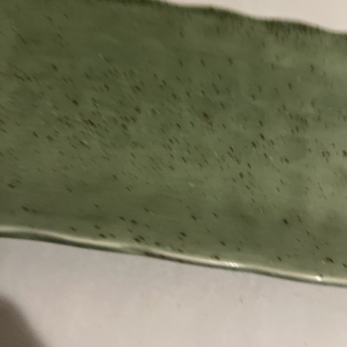 Crate & Barrel Speckled Green SUSHI/serving TRAY Scalloped Edges 11 1/2’X 4 1/2’ - Picture 7 of 7