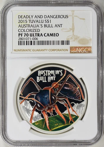 2015 Tuvalu Deadly & Dangerous Bull Ant Silver Coin NGC PF70UC