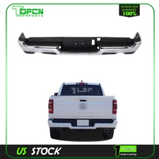 Rear For 2019-2024 RAM 1500 Chrome Steel Bumper w/ Dual Exhaust & Park Sensors