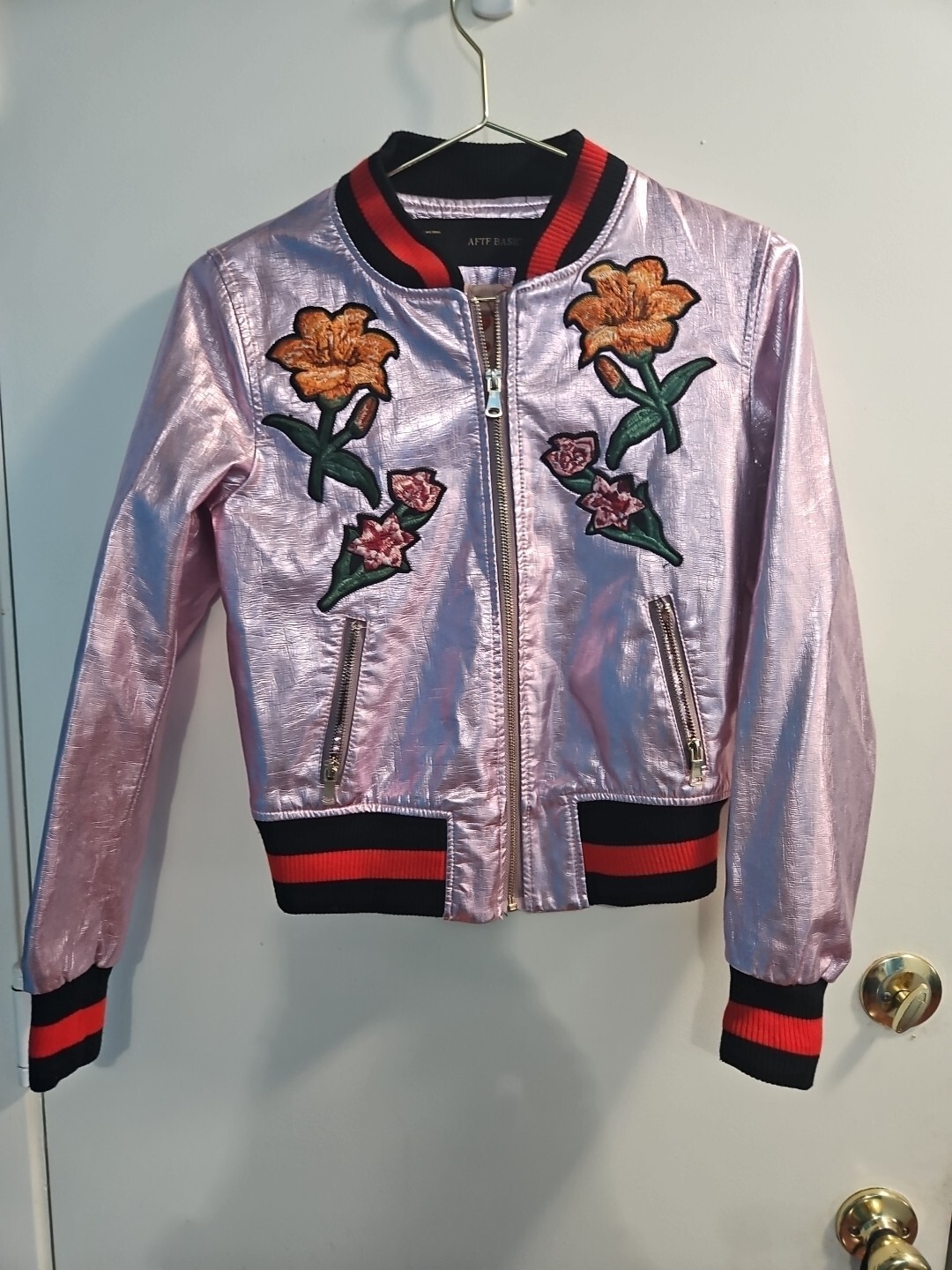 Size Small Pink AFTF Basic Bomber Jacket With Emb… - image 3