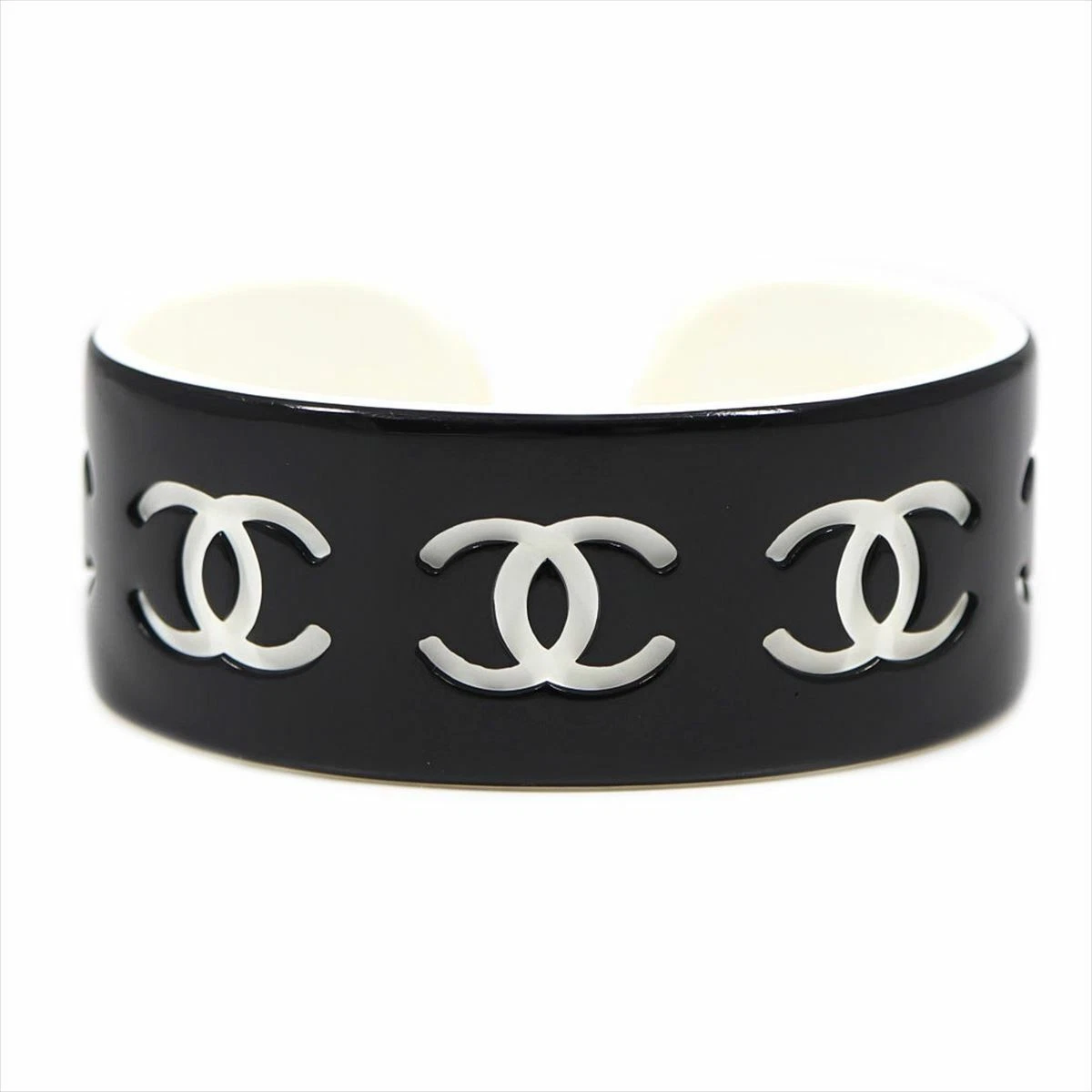 Chanel Coco Mark Bangle 02P Plastic Bangle Black White Used eBay