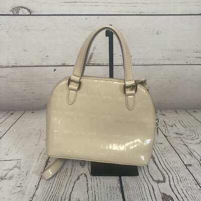 Dkny PVC Monogram Embossed Satchel Beige Small Chic Everyday Adjustable Stap