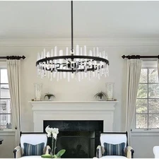 Crystal Chandelier 16 Light Fixture Modern Black Foyer Living or Dining Room 36"