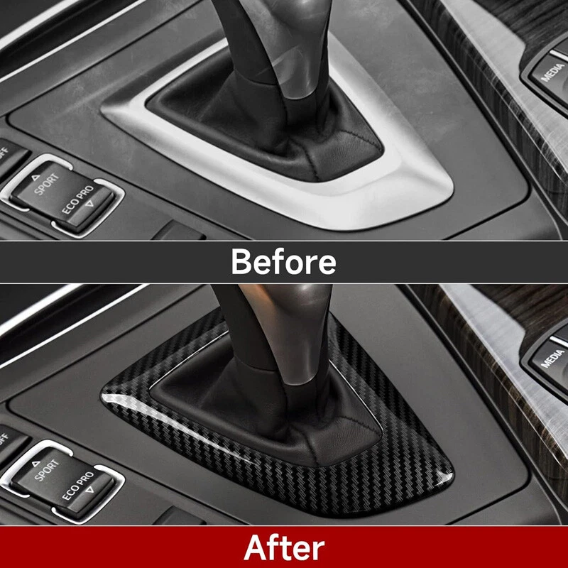 Cubierta de fibra de carbono del panel del cuadro de la perilla de cambio de marchas del coche para BMW F20 F30 F22 F32 F34 Foto 4 de 4