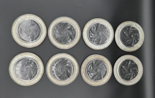 8 Vintage Amston Sterling Silver Rimmed Coasters #144 Clear Glass Swirl 3.75" - Picture 21 of 24