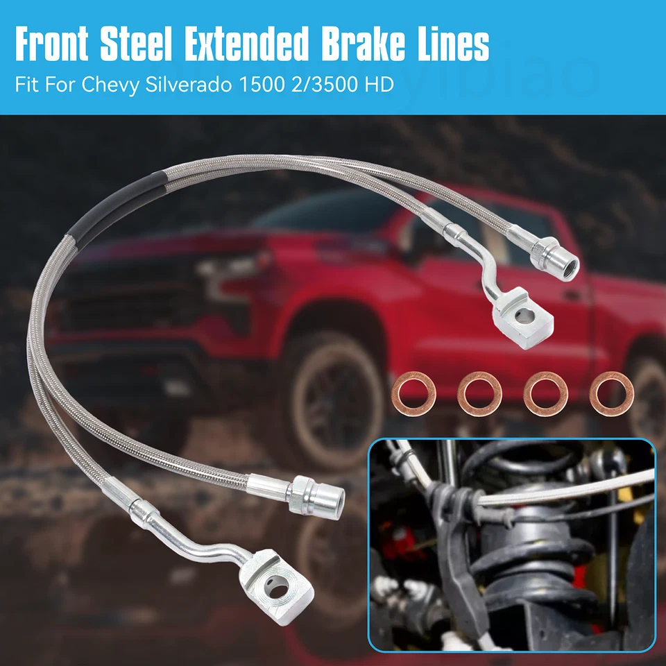 2PCS Front Steel Extended Brake Lines 89370 For GMC Sierra 1500 Yukon XL 1500 - Image 2 of 4