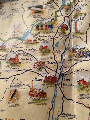Vintage Historical Guide Road Map Gas SUNOCO Oils New York Pictorial Colorful - Picture 16 of 18