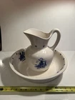 Rare Large MCCOY POTTERY BD57 Windmill Blue PITCHER AND BASIN Set 15” Bowl