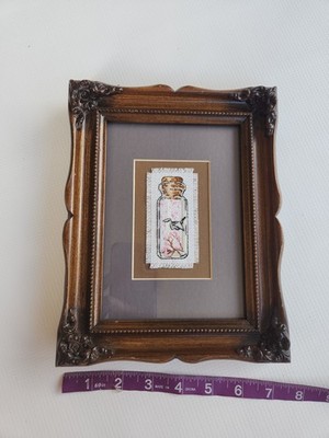 Cross Stitched Paper Crane In A Bottle Framed Wall Art 9x7