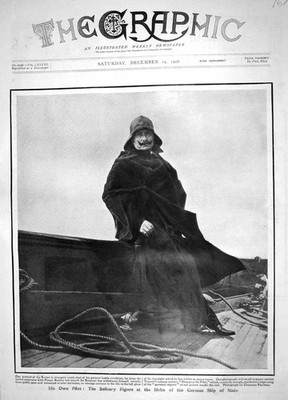Original alter antiker Druck 1908 Deutscher Kaiser Helm Schiff Staatsfoto 20.