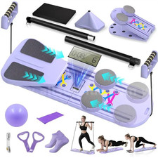 Pilates Board, Foldable Pilates Reformer Set for Home Workout with Timer, 6-In-1