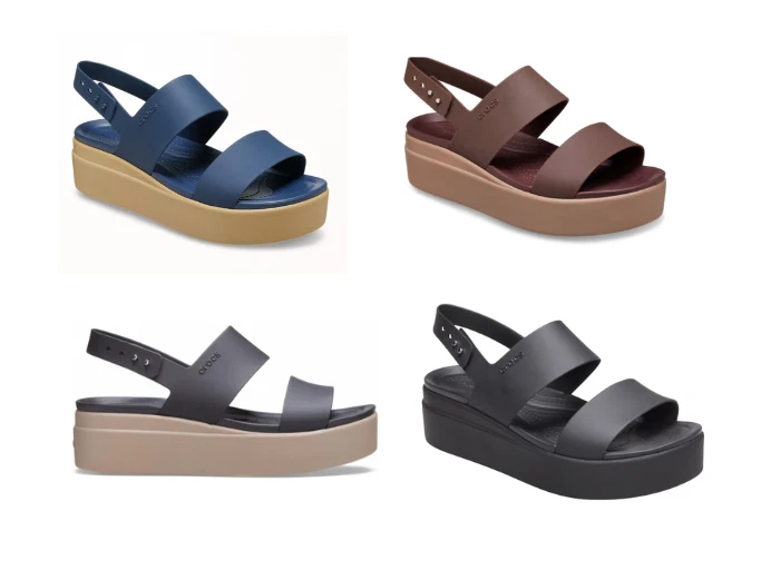 Crocs Women's Brooklyn Low Wedge Sandals Black Mocha mushroom Khaki Navy 206453