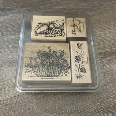 Stampin' Up! Rubber Stamp Wood Mount Thanksgiving Blessings Phrase 4pcs