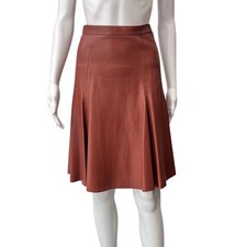 3200 Gucci Cognac Brown Leather Pleated A-Line Skirt size 6/IT 42