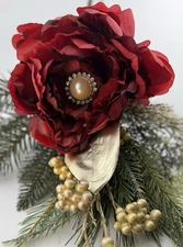 FRONTGATE Set of 6 Parisian Christmas Tree Bouquet 24” Stems Faux Burgundy Peony