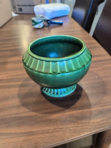 Vintage McCoy Pottery Pedestal Footed Green Glazed Planter Vase