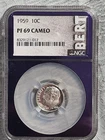 1959 Roosevelt Dime PF 69 CAMEO NGC (BERT Trader Bea PURPLE CORE)