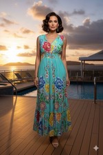 Anthropologie Me 2 Magic Maxi Dress Ruffle Boho Floral Tropical Resort Wear M