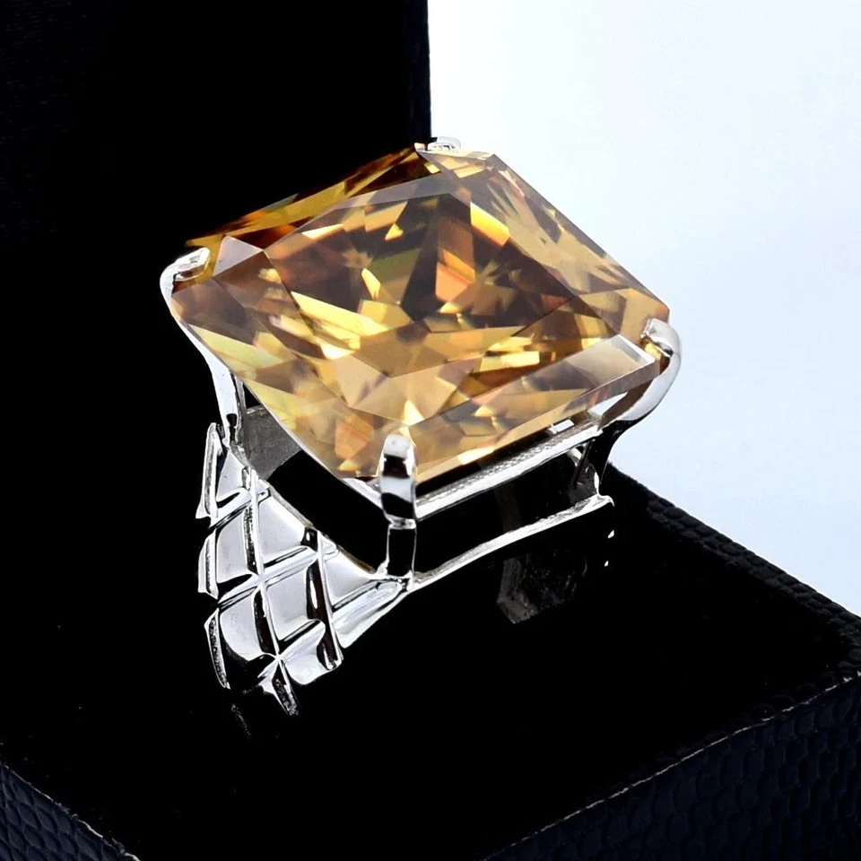 RARO Anillo Solitario de Diamantes Champagne Tratados Certificado 16.20 Ct en Plata 925. Foto 4 de 4