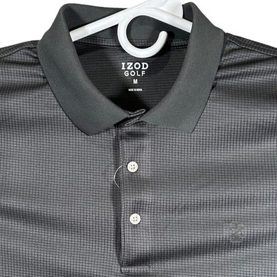 IZOD Golf Men Asphalt Grey Grid Print Short Sleeve Performance Polo Shirt M NEW