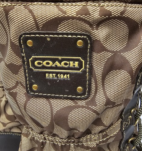Botas Coach para mujer "Shane" firma marrón/caqui monograma media pantorrilla talla 9B - Imagen 5 de 10
