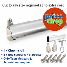 Wardrobe Pole Hanging Rail Oval Tube Bar Clothes Storage Chrome + Free Fittings