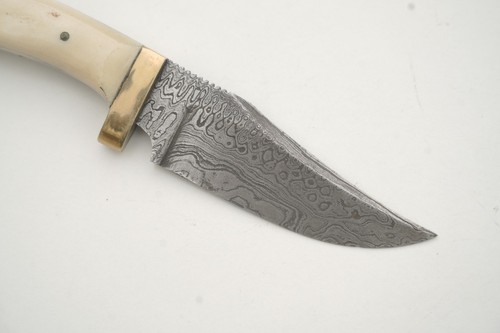 Coltello Skinner DAMASCO ACCIAIO 7,9" | Manico OSSO DI CAMMELLO | Protezione OTTONE | Caccia - Foto 5 di 11