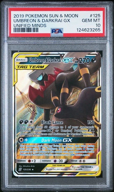 2019 POKEMON SUN & MOON UNIFIED MINDS #125 UMBREON & DARKRAI GX PSA 10