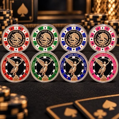 Set Of 4 .999 Copper Libertad Poker Chips Red, Green, Blue, Pink Full Set