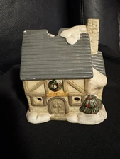 VTG Christmas Village Snowy School House 2005 Porcelain Tea Light Candle Holder