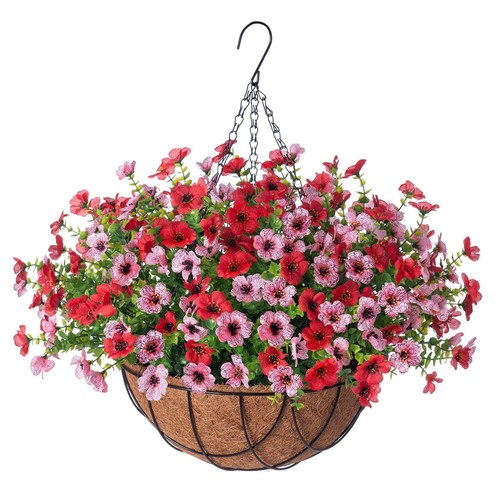 Artificial Silk Flowers Hanging Baskets Outdoors Indoors,Daisy with Eucalyptu...