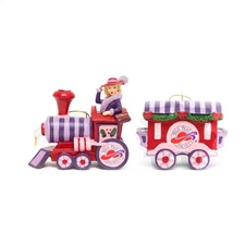 Red Hat Society Christmas Train Tree Ornaments, Set Of 2. Ladies Gift Holiday