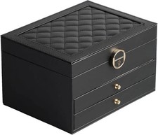 3 Layers Jewelry Box Organizer Earrings Bracelets Rings Watches Storage Case