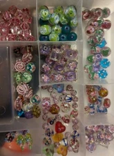 LG Lot Mixed Flower & Swirl Lampwork Beads Murano Style Cubes Orphans More!