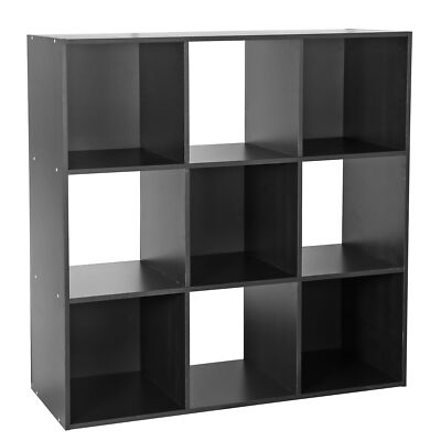 9 Cube Storage Organizer Wooden Bookshelf Display W/5 Removable Back Panel Black