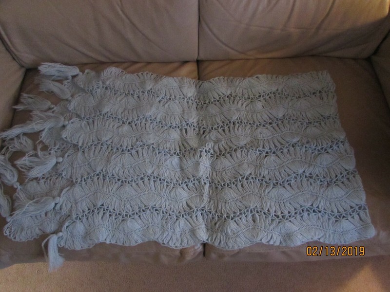 Handmade Crochet Shawl/Wrap with Tassel Trim - Blue Shimmer Yarn