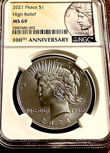 2021 Peace High relief MS 69 NGC PEACE SILVER DOLLAR, Nice Tone Brilliant Very L