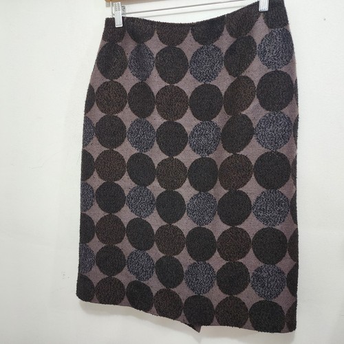 Dries Van Noten Wool Tweed Pleat Pencil Skirt Brown Circle Knee Length Sz 42 - Picture 2 of 13